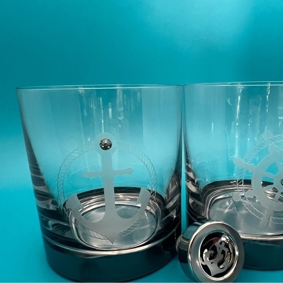 Nautical Whiskey Glasses Set–Anchor & Ship Wheel | Preciosa Crystal Barware Gift - Picture 13 of 16